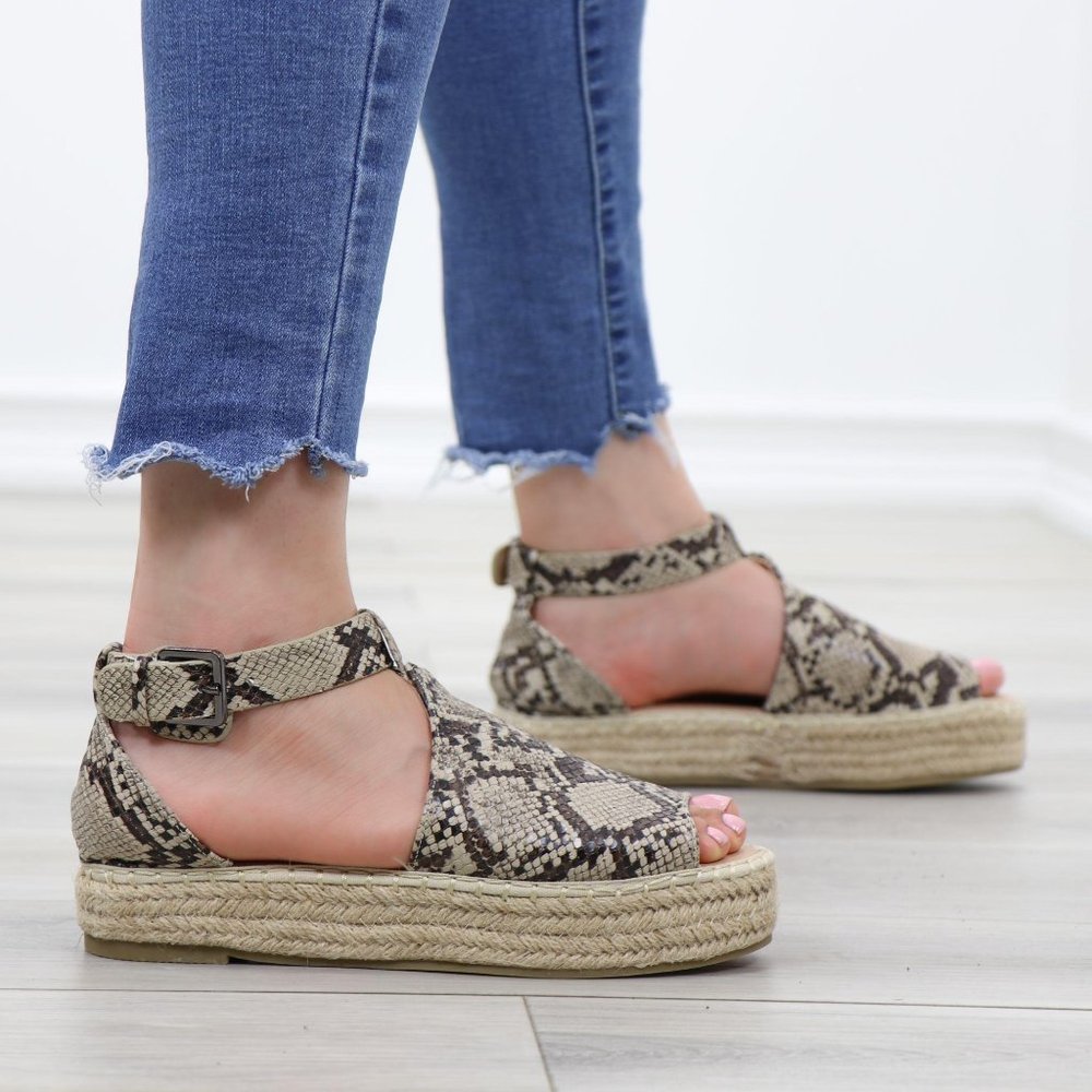 Espadrille Platform Snake Print Ankle Strap Sandal - Picture 5 of 14